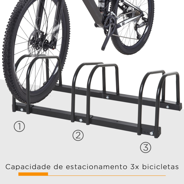 HOMCOM Estacionamento para 3 Bicicletas Suporte de Aço para Estacionar Bicicletas no Chão para Interior e Exterior 76x33x27 cm Preto - Image 4