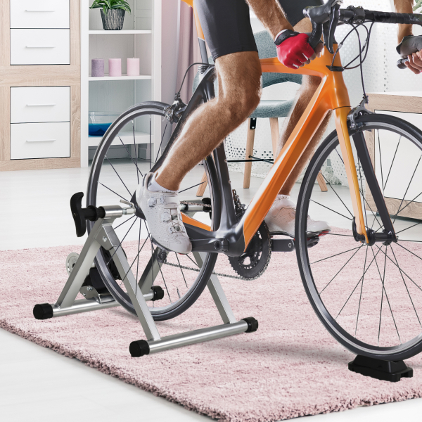 HOMCOM Rolo Bicicleta para treinamento de ciclismo Ajustável Treinador de Ciclismo  Cor Prateada  Estrutura de Aço - 54,5x42,2x39,1 cm - Image 2