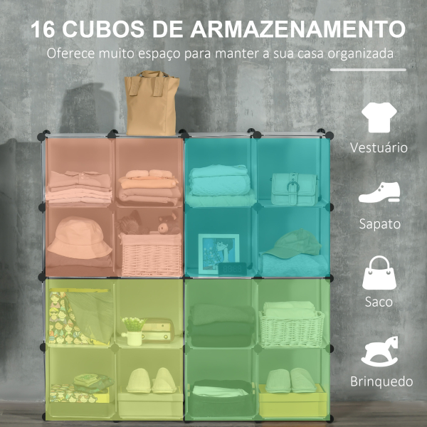 HOMCOM Armário Modular de Plástico Organizador de Sapatos com 16 Cubos de 30x30x30cm para Entrada Corredor 125x32x125 cm Transparente - Image 4