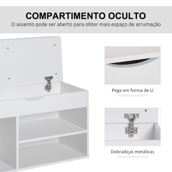 HOMCOM Banco Sapateira com Armazenamento Gaveta Prateleira e Assento Acolchoado para Entrada Estilo Moderno 80x30x47cm Branco - Image 4