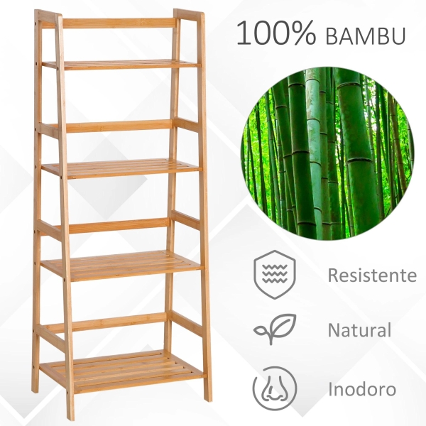 HOMCOM Estante de Bambu com 4 Prateleiras Estante em Forma de Escada para Sala de Estar Escritório 48x31,5x120 cm Madeira - Image 4