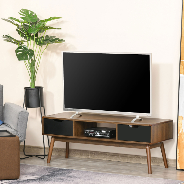 HOMCOM Suporte de TV para TV de 50 "com 2 gavetas e compartimento aberto Estilo Moderno 122x39x46 cm Marrom - Image 2