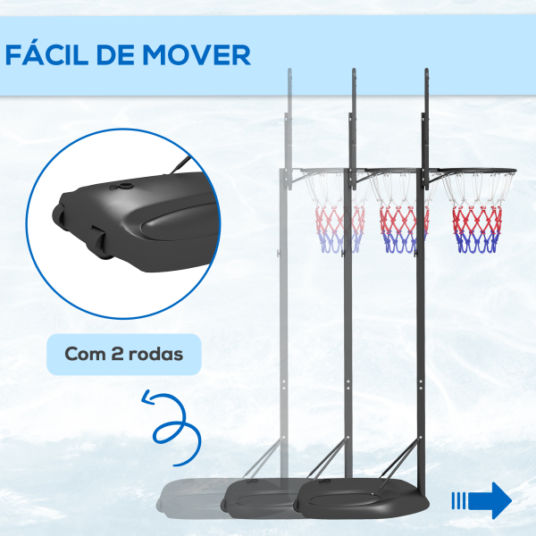 SPORTNOW Tabela de Basquetebol com Altura Ajustável 216-277 cm Aro de Basquetebol para Exterior com Rodas e Base Recarregável Preto - Image 4