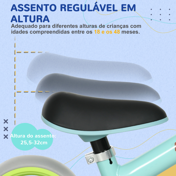 AIYAPLAY Bicicleta sem Pedais para Crianças de 18-48 Meses Bicicleta de Equilíbrio com Assento Ajustável em Altura 66,5x34x47 cm Verde - Image 4