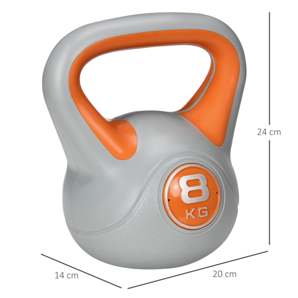 SPORTNOW Kettlebell 8kg Peso Russo com Revestimento de PU e Enchimento de Areia para Treinamento 20x14x24cm Laranja e Cinza - Image 3