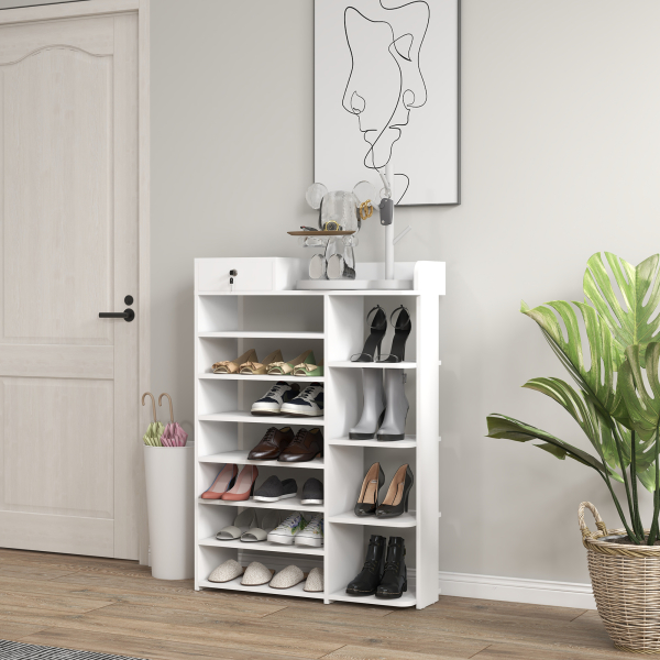 HOMCOM Sapateira de Madeira Móvel para Sapatos com 11 Prateleiras Abertas para 18 Pares de Sapatos 80x27x112 cm Branco - Image 2