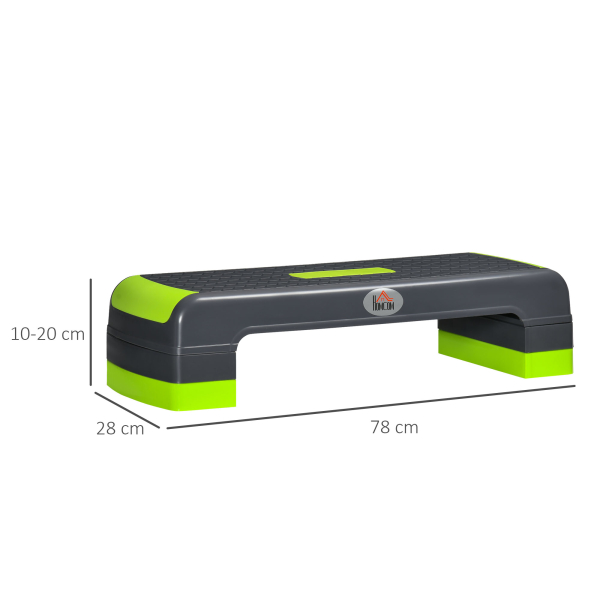 HOMCOM Plataforma Step Fitness com Altura Ajustável de 10/15/20cm Plataforma de Exercício 78x28x20cm Verde e Cinza - Image 3