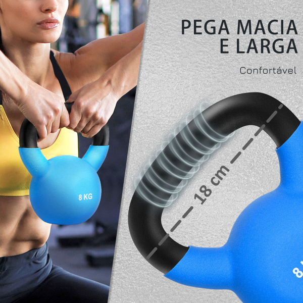 HOMCOM Kettlebell de 8kg de Ferro Fundido Peso Russo com Revestimento de Neoprene para Treinamento de Força 18x11x20cm Azul - Image 4
