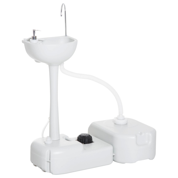 Outsunny Lavatório Portátil para Campismo com Depósito de Recuperação de Água e Dispensador de Sabão 83x50x103 cm Cinza Claro