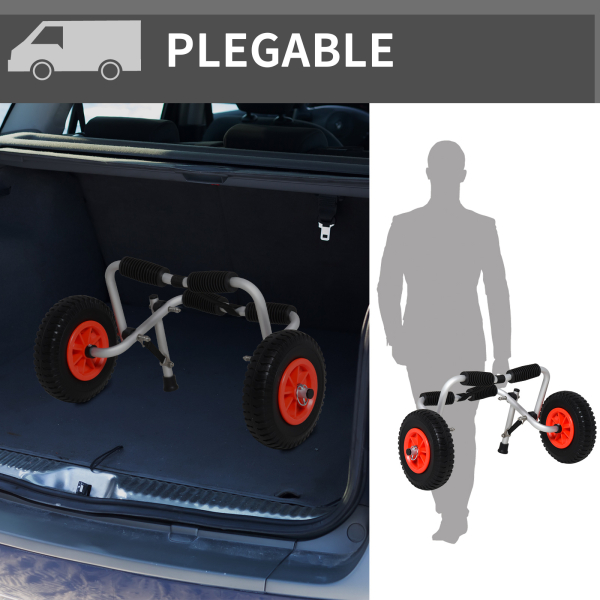 HOMCOM Carrinho de transporte dobrável para caiaque carga 75 kg de alumínio ajuste universal com rodas para barco canoa 57,5x33x24 cm prata - Image 4