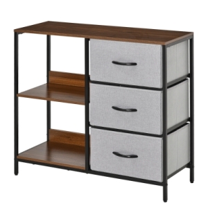 HOMCOM Cómoda de Estilo Industrial com Cestos de Tela Dobráveis e 2 Prateleiras para Dormitório Sala de Estar Corredor 80x29x71cm Nogueira e Cinza Claro