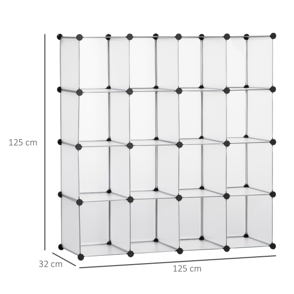 HOMCOM Armário Modular de Plástico Organizador de Sapatos com 16 Cubos de 30x30x30cm para Entrada Corredor 125x32x125 cm Transparente - Image 3