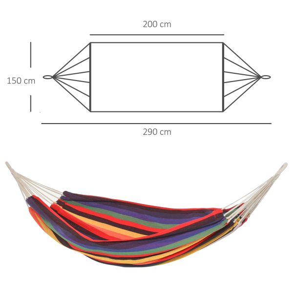 Outsunny Rede Suspensa de Algodão 290x150 cm Carga 150 kg Portátil Individual com Bolsa de Transporte Multicolor - Image 3