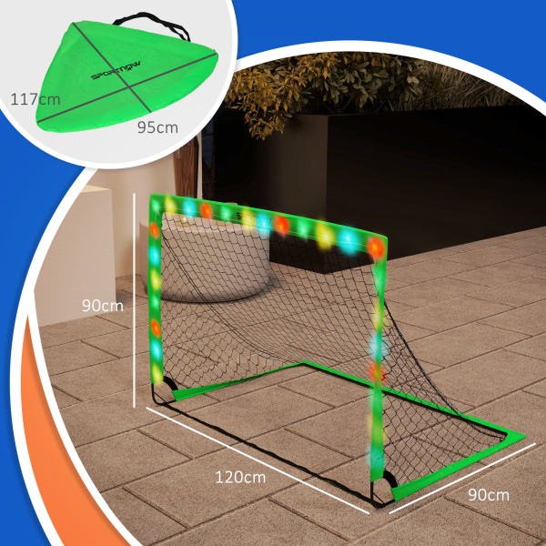 SPORTNOW Conjunto de 2 Balizas de Futebol Dobráveis para Crianças com Luz LED e Postes de Fibra de Vidro 120x90x90 cm Verde - Image 3