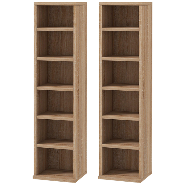 HOMCOM Estante para CD ou DVD com 12 Compartimentos para 204 CDs e Prateleira Ajustável 2 Unidades 21x22,5x88,5 cm Madeira