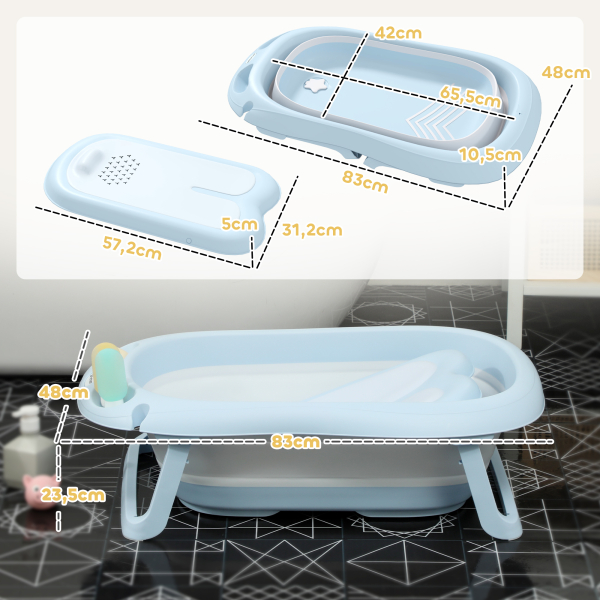 AIYAPLAY Banheira Dobrável para Bebé com Suporte Banheira Recém Nascido com Orifício de Drenagem  83x48x23,5 cm Azul Claro - Image 3