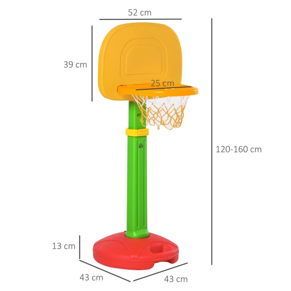 HOMCOM Tabela de Basquetebol Infantil para Crianças acima de 3 anos Altura Ajustável 2 Bolas e Inflador 52,5x44x120-160cm Amarelo Verde Vermelho - Image 3