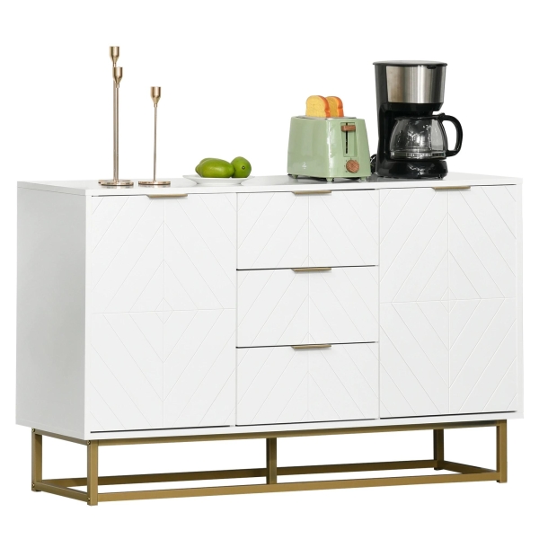 HOMCOM Aparador Auxiliar Armário de Armazenamento com 3 Gavetas e 2 Armários com Prateleira Ajustável 120x40x76 cm Branco - Image 4