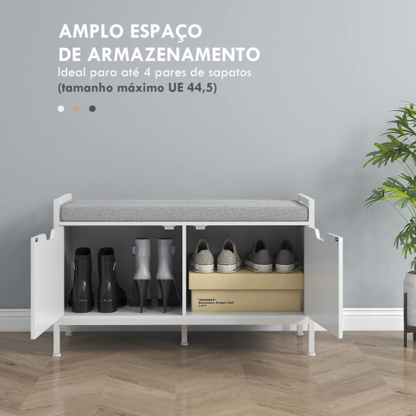 HOMCOM Banco Sapateira para Entrada com Assento Almofadado Amovível para 4 Pares de Sapatos 84x35x50 cm Branco - Image 4