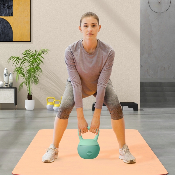 SPORTNOW Kettlebell de 10 kg Pesa Russa Preenchida de Areia Metálica e Alça Antiderrapante para Treino em Casa Ginásio 21x21x30 cm Verde - Image 2