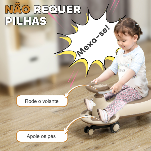 AIYAPLAY Carrinho Gira Gira para Crianças Carrinho Wiggle com Guiador para Pais Música Luz e Espaço de Arrumação 69x31x69 cm Cáqui - Image 4