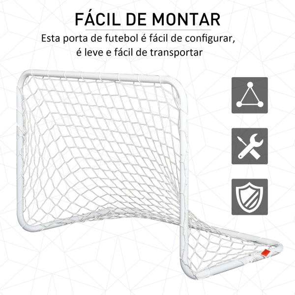 HOMCOM Conjunto de 2 balizas de futebol com rede e bola para crianças e adultos 78x46x 56cm Branco - Image 4