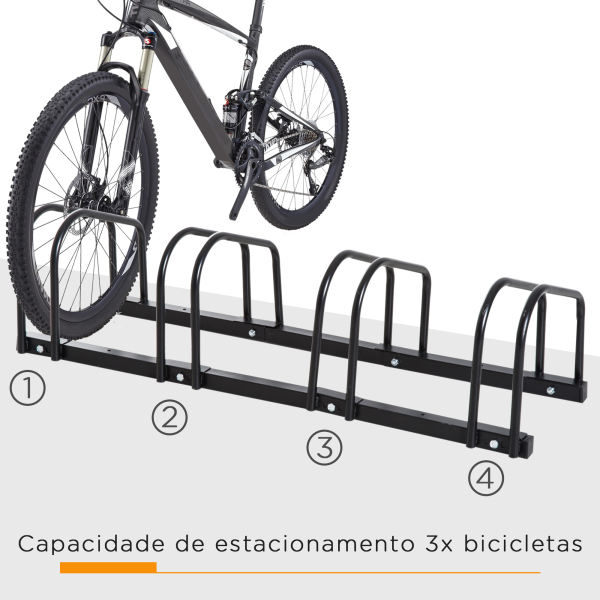 HOMCOM Estacionamento para 4 Bicicletas Suporte de Aço para Estacionar Bicicletas no Chão para Interior e Exterior 110x33x27 cm Preto - Image 4