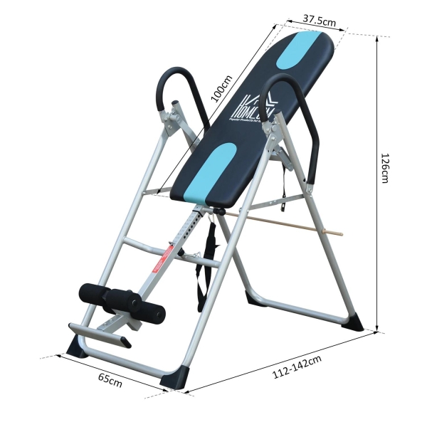 HOMCOM Mesa de Inversão Dobrável com Altura Ajustável entre 147-198 cm e Cinto de Segurança 65x112-142x126 cm Preto e Azul - Image 4