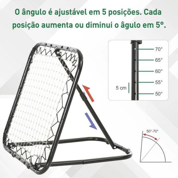 HOMCOM Rede de Rebote Dobrável com Ângulo Ajustável de 5 Níveis para Treinamento de Futebol Tenis Beisebol Desportes 84x78x65-78cm Preto - Image 4