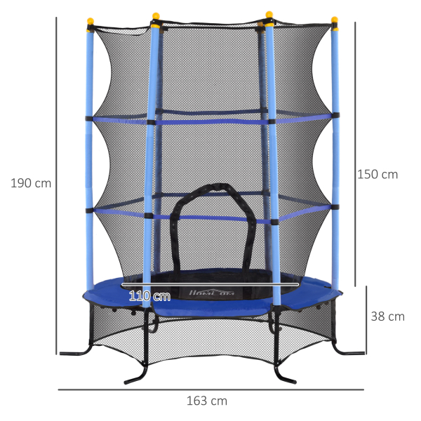 HOMCOM Trampolim para Crianças com Rede de Segurança e Estrutura de Aço para Interiores e Exteriores Carga 50 kg Ø163x190 cm Azul - Image 3