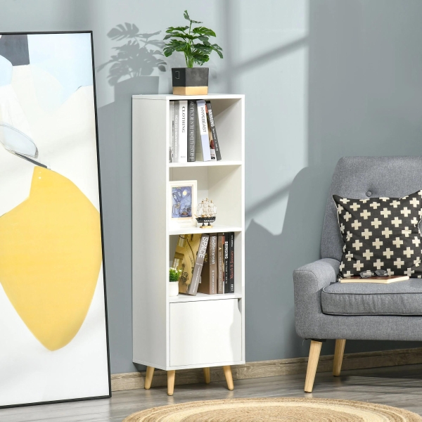 HOMCOM Estante com 3 Prateleiras Abertas e 1 Fechada com Porta Estante de Estilo Moderno para Armazenamento de Livros Brinquedos Plantas 40x30x129,5cm Branco - Image 2