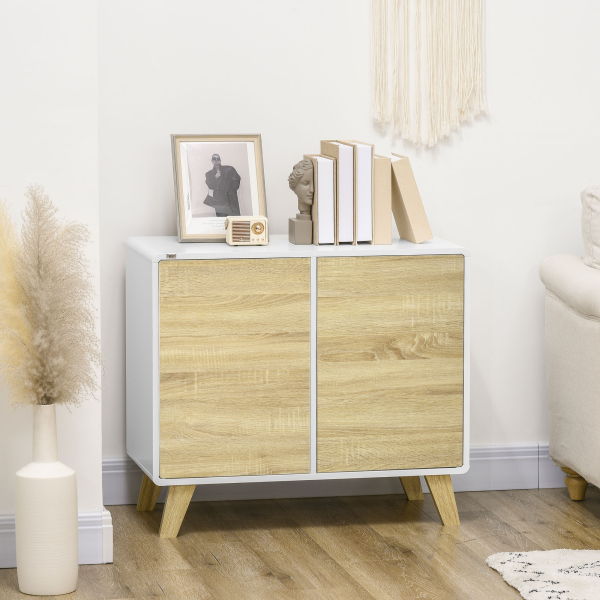HOMCOM Aparador de Sala de Estar com Portas de Abertura a Pressão e Prateleiras Ajustáveis para Dormitório 80x40x70cm Branco e Carvalho - Image 2