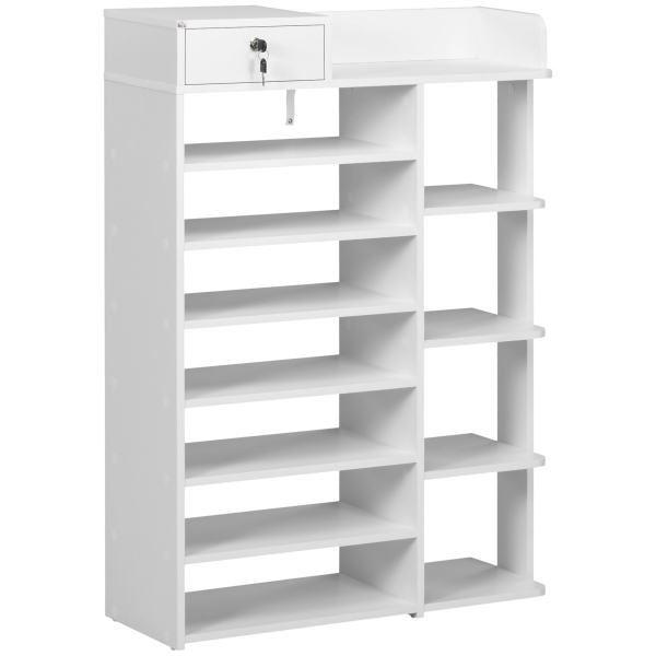 HOMCOM Sapateira de Madeira Móvel para Sapatos com 11 Prateleiras Abertas para 18 Pares de Sapatos 80x27x112 cm Branco