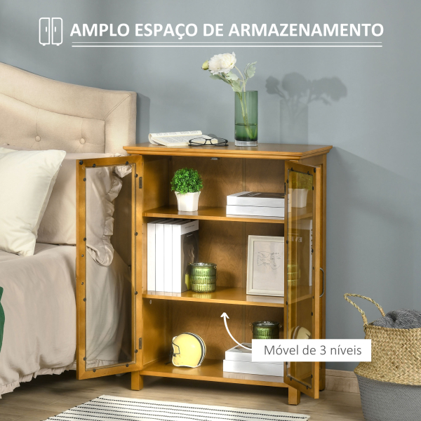 HOMCOM Aparador Auxiliar com 2 Portas de Vidro Armário de Sala de Estar Múltiuso com 2 Prateleiras Interiores Ajustáveis Estilo Rústico para Cozinha Sala de Jantar 66x31,8x86,8 cm Nogueira - Image 4