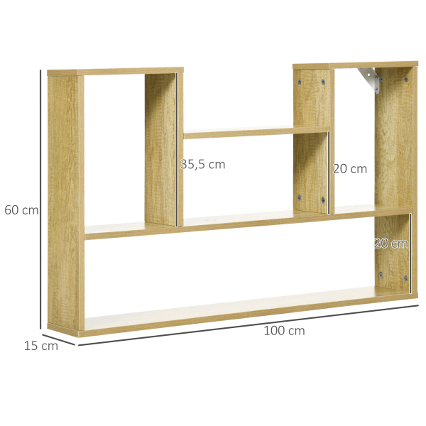 HOMCOM Prateleira de Parede com 2 Compartimentos Prateleira Suspensa de Madeira p100x15x60 cm Madeira - Image 3