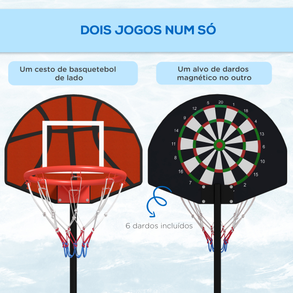 SPORTNOW Tabela de Basquetebol com Altura Ajustável 129-179 cm Aro de Basquetebol com Alvo Magnético e Dardos Ø38x129-179 cm Preto - Image 4