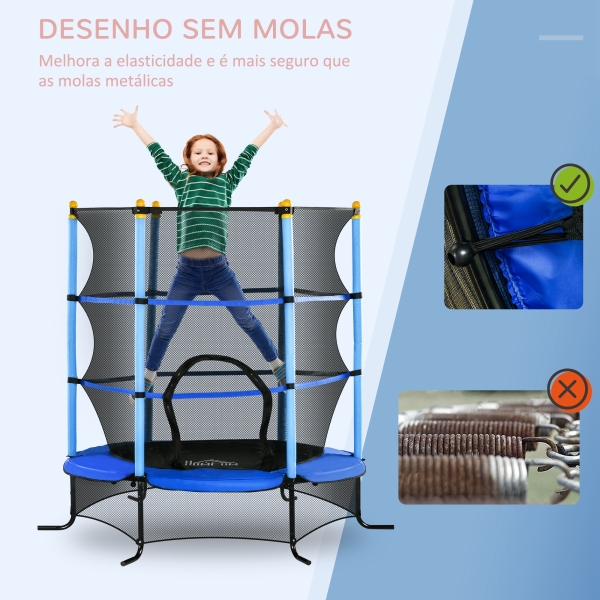 HOMCOM Trampolim para Crianças com Rede de Segurança e Estrutura de Aço Carga 50 kg 163x163x163 cm Azul - Image 4