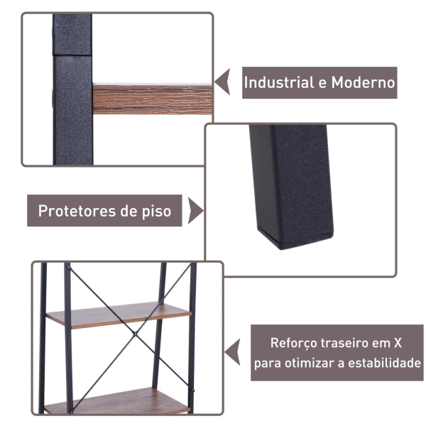 HOMCOM Estante de escada com 4 prateleiras para sala de estar  60x35x145cm preto e madeira - Image 4