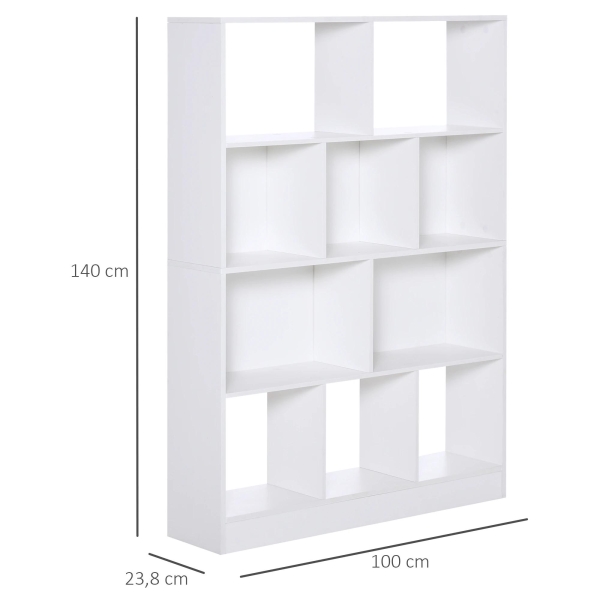 HOMCOM Estante de 4 níveis com 10 compartimentos Prateleiras de armazenamento multiuso 100x23,8x140 cm Branco - Image 3