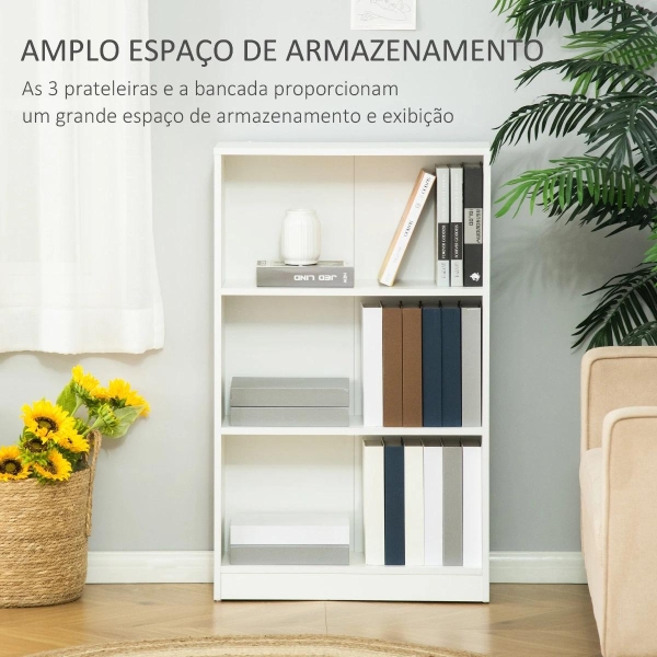HOMCOM Estante para Livros com 3 Compartimentos de Armazenamento Livros Plantas para Sala de Estar Estúdio Dormitório 62,2x24x102,4cm Branco - Image 4