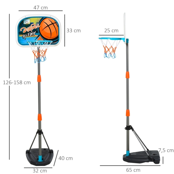 HOMCOM Tabela de basquetebol para crianças acima de 6 anos com suporte de altura ajustável e base recarregável incluídos 32x65x126-158 cm - Image 3