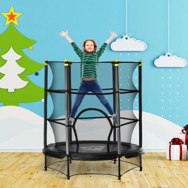 HOMCOM Trampolim para Crianças acima de 3 Anos Cama Elástica Infantil com Rede de Segurança e Estrutura de Aço para Interiores e Exteriores Carga 45kg 140x140x160cm Preto - Image 2