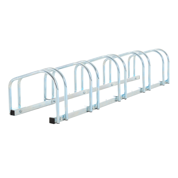 HOMCOM Estacionamento para 5 Bicicletas Suporte de Aço para Estacionar Bicicletas no Chão para Interior e Exterior 145x33x27cm Prata