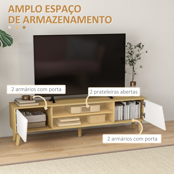 HOMCOM Móvel de TV com 2 Portas e 2 Estantes  para Televisores de até 65 Polegadas 150x30x42 cm Madeira e Branco - Image 4