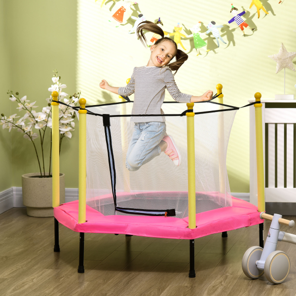 ZONEKIZ Trampolim para Crianças 95x85 cm com Rede de Segurança trampolim Infantil para Crianças de 3-6 Anos 122x122x97 cm Rosa - Image 2
