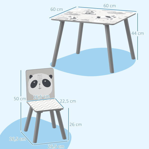 ZONEKIZ Conjunto de Mesa e Cadeiras para Crianças de 3 Peças Mesa Infantil com 2 Cadeiras Conjunto de Móveis para Atividades Cinza - Image 3