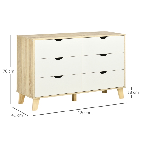 HOMCOM Cómoda com 6 Gavetas e Pés Elevados Cómoda para Dormitório Estilo Moderno Anti-Tombo 120x40x76cm Madeira e Branco - Image 3