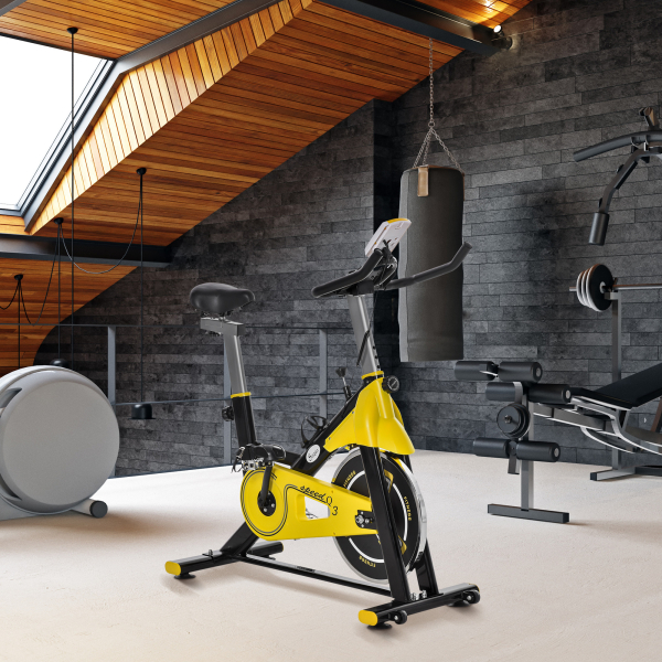HOMCOM Bicicleta Estática com Resistência Ajustável Ecrã LCD Guiador e Assento Ajustáveis  45,5x100x101-113 cm Amarelo e Preto - Image 2