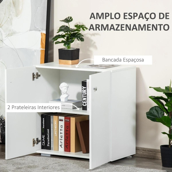 HOMCOM Aparador de Sala de Estar com 2 Portas Armário Auxiliar com 2 Prateleiras para de Livros Roupa Brinquedos Estilo Moderno 70x39x70cm Branco - Image 4
