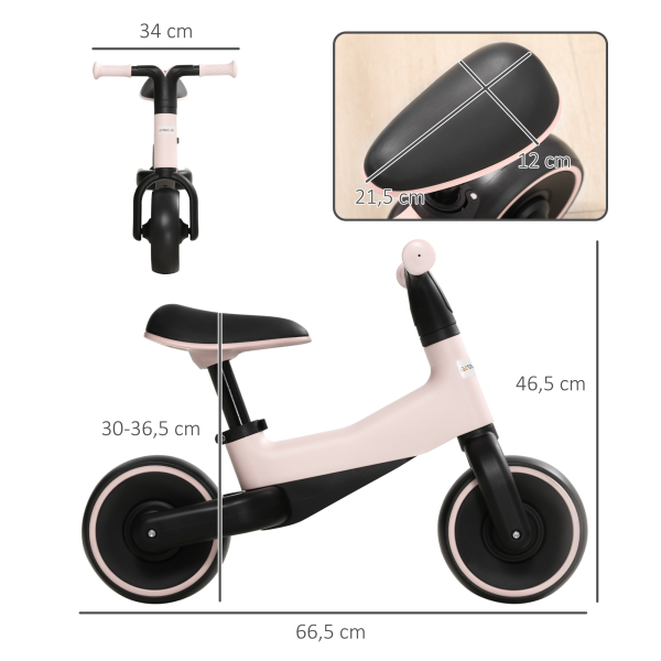 AIYAPLAY Bicicleta sem Pedais para Crianças acima de 18 Meses com Assento Ajustável em 30-36,5 cm Rodas de Ø19 cm 66,5x34x46,5 cm Rosa - Image 3